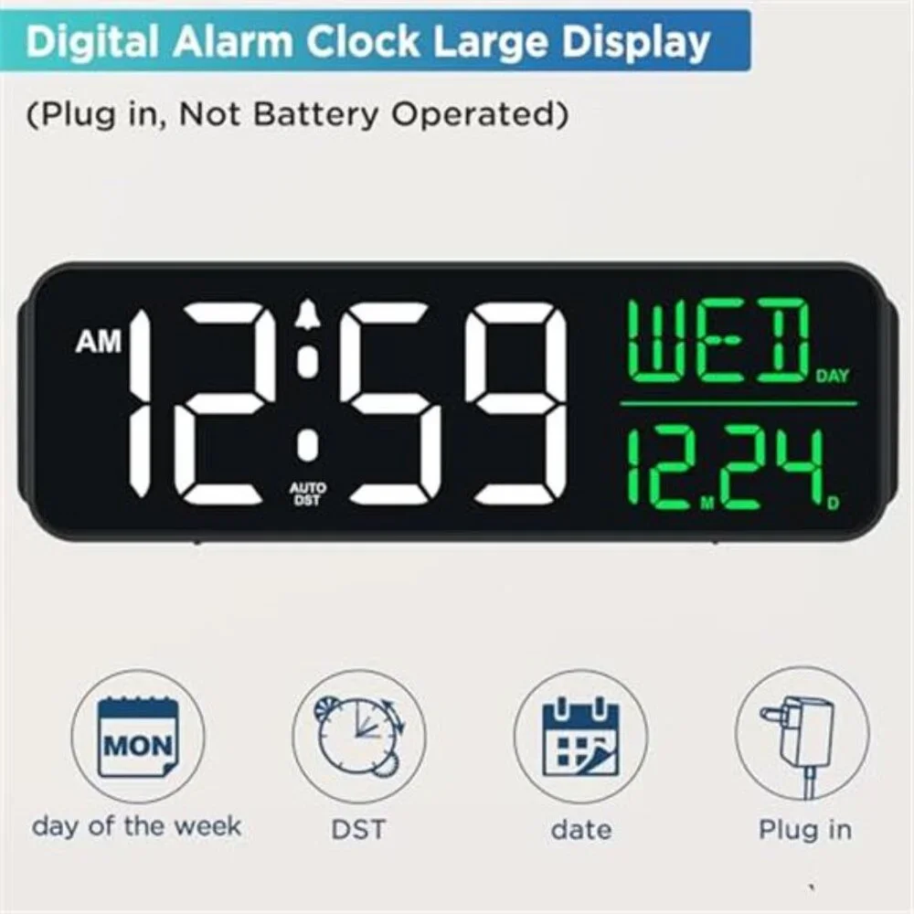 Digital Alarm Clock Large Display Bedroom Desk Table Calendar Dimmable USB